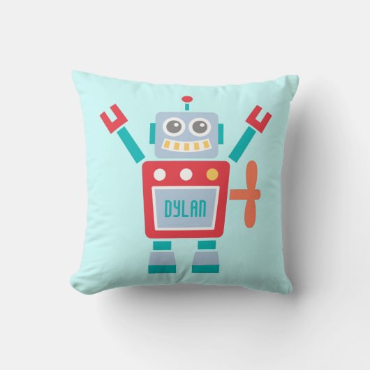 Retro Mooie Robot Speelgoed Voor Kinderkamer Kussen (Voorkant)