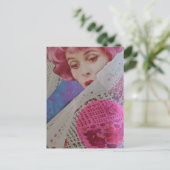 Retro Mooie Roze Haar Dame Mixed Media Collage Briefkaart (Staand voorkant)