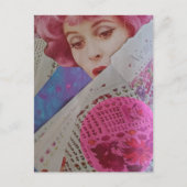Retro Mooie Roze Haar Dame Mixed Media Collage Briefkaart (Voorkant)