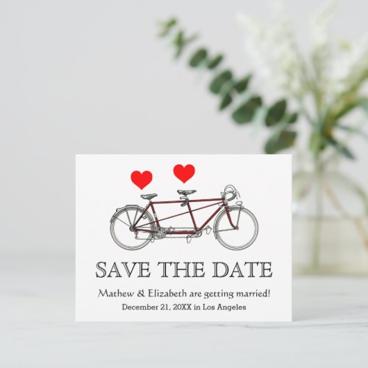 Retro Mooie Tandem Fiets Trouw Save The Date (Staand voorkant)