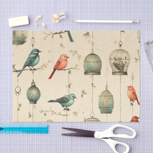 Retro mooie vogelkooien vogels decoupage tissuepapier (Craft)