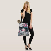 Retro Mooie Vrouw Roze en Blauwgroen Tote Bag (Op model)