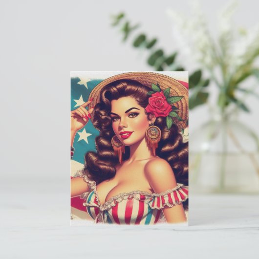 Retro mooie vrouw schilderij briefkaart (Staand voorkant)