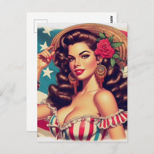 Retro mooie vrouw schilderij briefkaart (Voorkant / Achterkant)