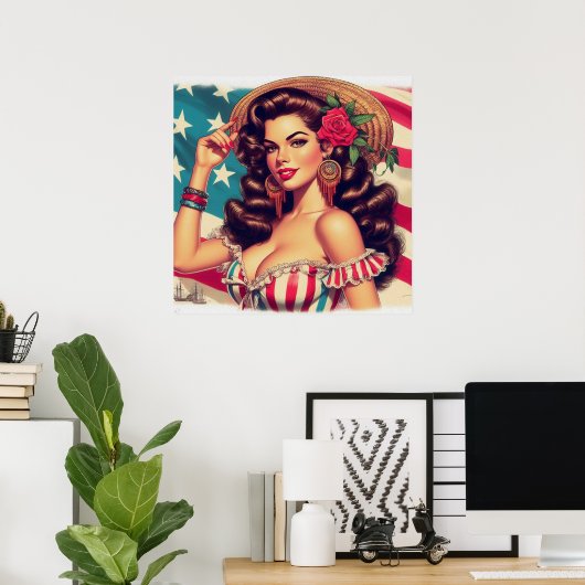 Retro mooie vrouw schilderij poster (Thuiskantoor)