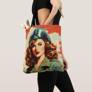 Retro Mooie Vrouw Soldaat Tote Bag