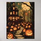 Retro Moonlit Haunted House Pathway Poster (Voorkant)