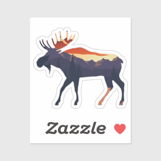 Retro Moose Forest Landscape Wilderness Silhouette Sticker (Vel)