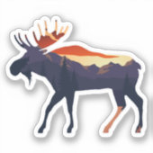 Retro Moose Forest Landscape Wilderness Silhouette Sticker (Voorkant)