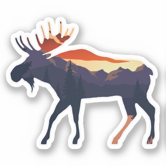 Retro Moose Forest Landscape Wilderness Silhouette Sticker (Voorkant)