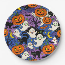 Retro Moppige Geesten & Pompoenen Halloween