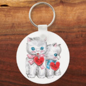 Retro Moppige Valentijnsdag Katten, Pluizige Kitte Sleutelhanger (Voorkant)