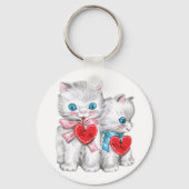 Retro Moppige Valentijnsdag Katten, Pluizige Kitte Sleutelhanger (Achterkant)