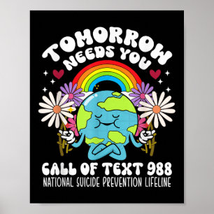 Retro Morgen heb je 988 nodig om zelfmoord te voor Poster