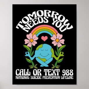 Retro Morgen heb je 988 nodig om zelfmoord te voor Poster