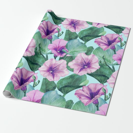 Retro Morning Glory Floral Cadeaupapier (Uitgerold)