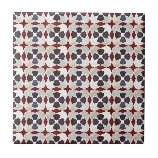 Retro Moroccan Pattern (rood, blauw, beige) Tegeltje (Voorkant)