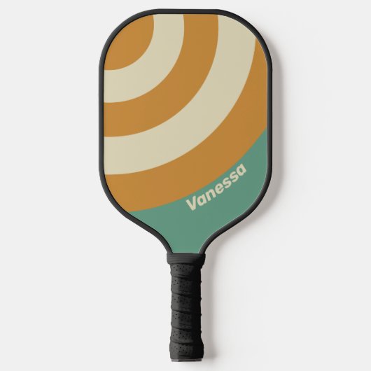 Retro mos cirkel streep met naam pickleball paddle (Voorkant)