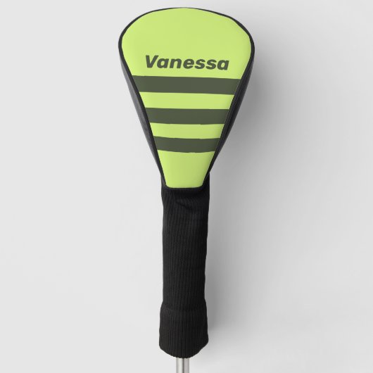 Retro Mos Fade Drie Dwars Strepen met Naam Golfheadcover (Voorkant)