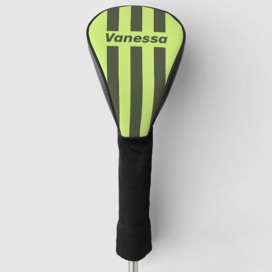 Retro Mos Fade Drie Pin Strepen met Naam Golfheadcover (Voorkant)