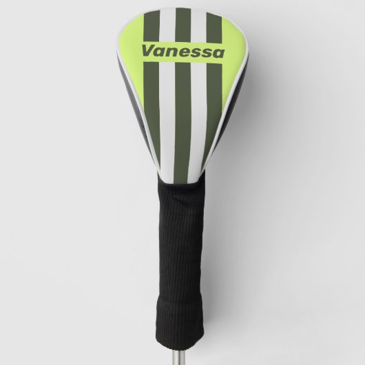 Retro Mos Fade Pin Strepen met Naam Golfheadcover (Voorkant)