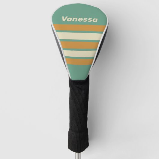 Retro Mos Over Strepen met Naam Golfheadcover (Voorkant)