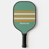Retro mos over strepen met naam pickleball paddle (Achterkant)