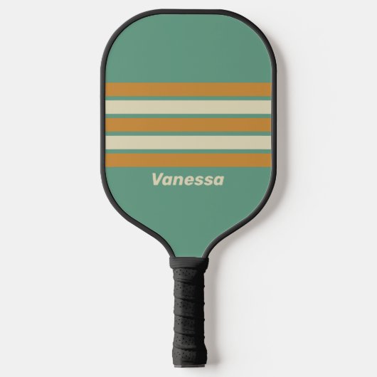 Retro mos over striping met naam pickleball paddle (Voorkant)