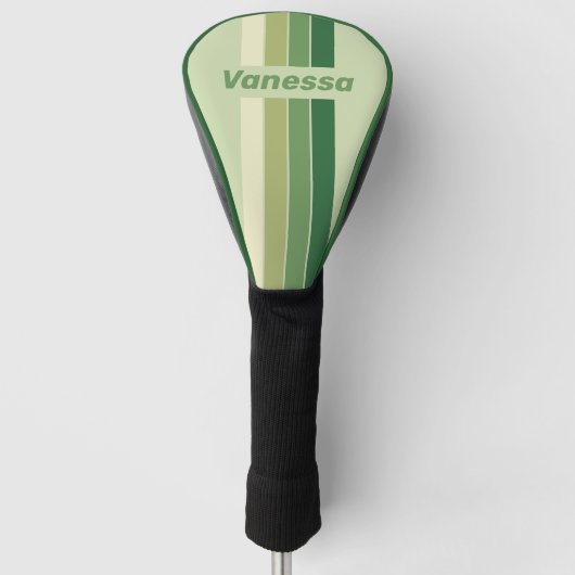 Retro Mos Regenboog Pin Strepen met Naam Golfheadcover (Voorkant)