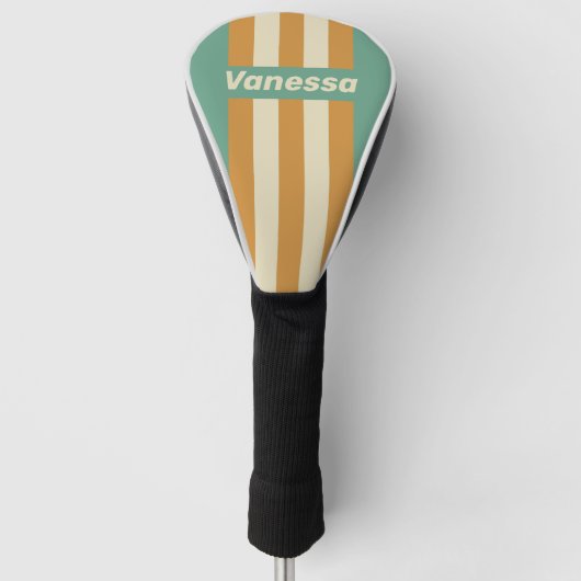 Retro Mos Speldstrepen met Naam Golfheadcover (Voorkant)