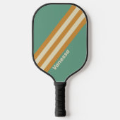 Retro Mos Strepen met Naam Pickleball Paddle (Voorkant)