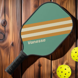 Retro Mos Strepen met Naam Pickleball Paddle
