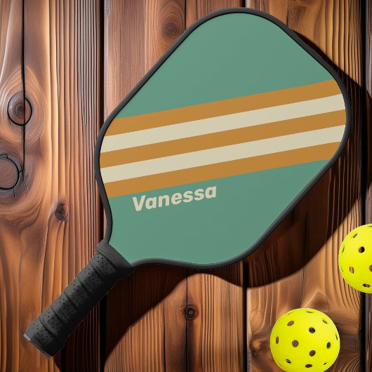 Retro Mos Strepen met Naam Pickleball Paddle