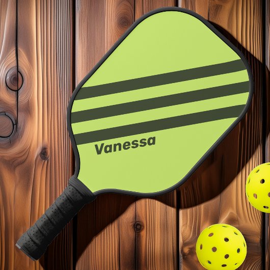Retro Mos Uitgebleekt Drie Strepen met Naam Pickleball Paddle