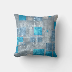 Retro Mosaic Squares Blauwe grunge Kussen
