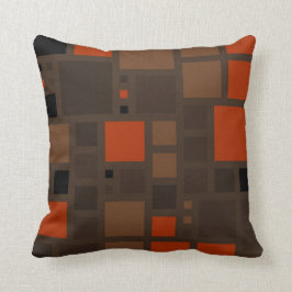 Retro Mosaic Squares | Bruin Sinaasappel Kussen