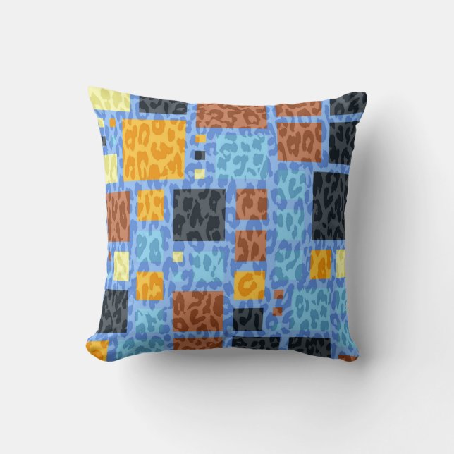 Retro Mosaic Squares | Leopard Print Kussen (Voorkant)