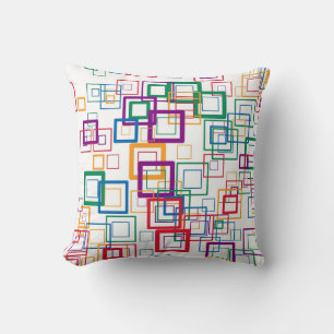 Retro Mosaic Squares   Meerkleuren op wit Kussen