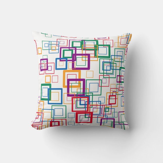 Retro Mosaic Squares | Meerkleuren op wit Kussen (Voorkant)