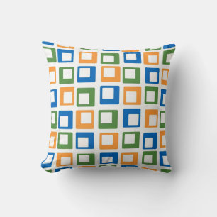 Retro Mosaic Squares Oranje groen blauw Kussen