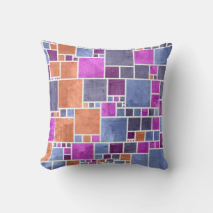 Retro Mosaic Squares   Oranje Violet Grey  Kussen