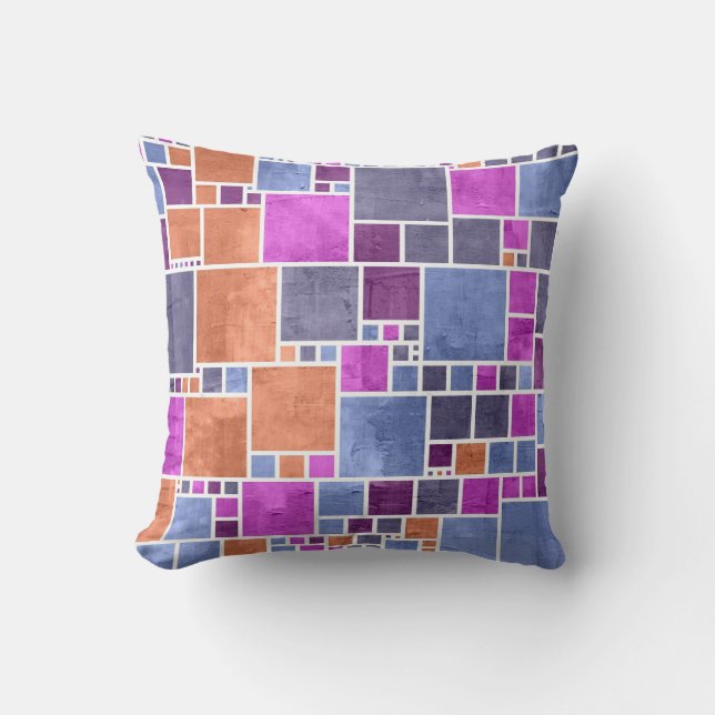 Retro Mosaic Squares | Oranje Violet Grey  Kussen (Voorkant)