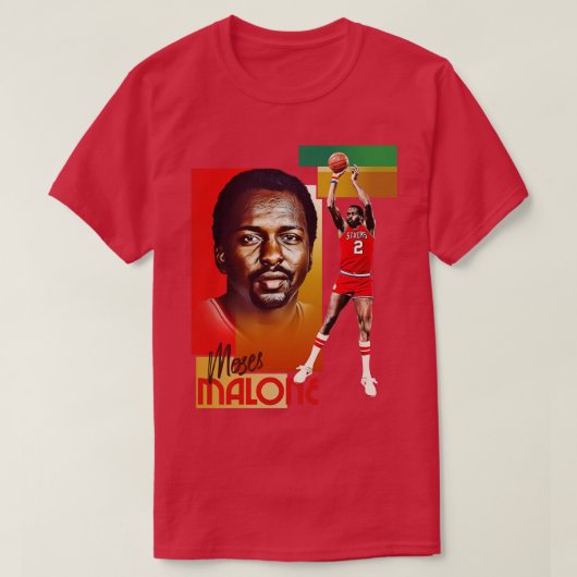 Retro Moses Malone Basketbal D T-shirt (Design voorkant)