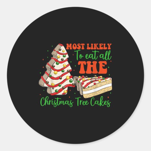 Retro Most Likely To Eat All The Christmas Tree Ca Ronde Sticker (Voorkant)