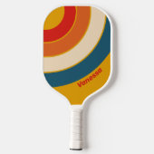 Retro Mosterd Cirkel Streep met Naam Pickleball Paddle (Achterkant)