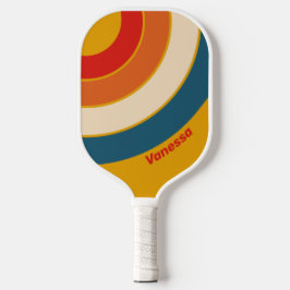 Retro Mosterd Cirkel Streep met Naam Pickleball Paddle