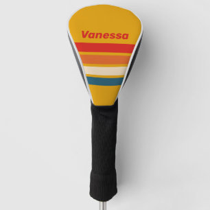 Retro Mosterd Dwars Strepen met Naam Golfheadcover
