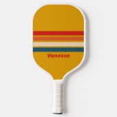 Retro Mosterd Dwars Strepen met Naam Pickleball Paddle (Achterkant)
