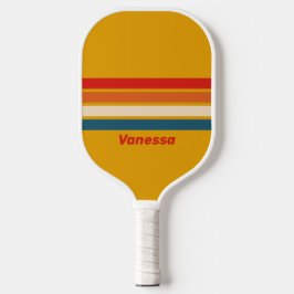Retro Mosterd Dwars Strepen met Naam Pickleball Paddle
