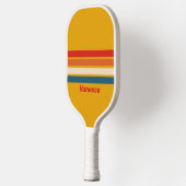 Retro Mosterd Dwars Strepen met Naam Pickleball Paddle (Links)
